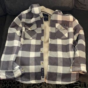 Lucky Brand Gray Plaid Sherpa Lined Hooded Jacket